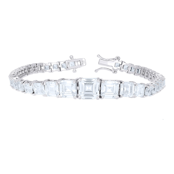 925 Sterling SilverPrincess-cut Cubic-Zirconia Tennis Bracelet 7.25 Inches